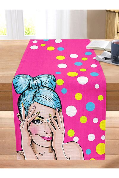 Realhomes Pop Art Digital Printed Decorative Stitched Raschel Knitted Runner