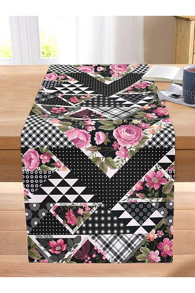 Realhomes Mixed Flower Geometric Patterns Modern Stitched Raschel Knitted Runner