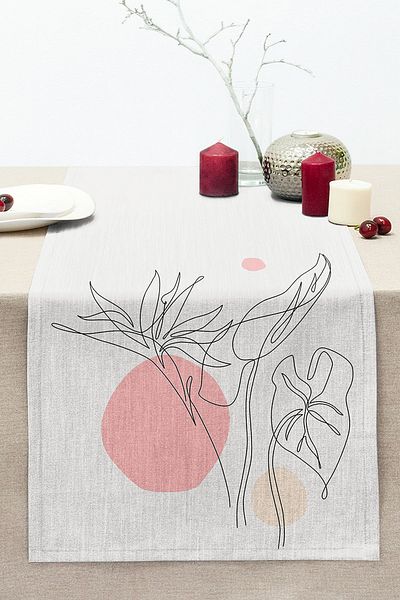 Realhomes Modern Stitched Raschel Knitted Runner with Charcoal Flower Drawing on Gray Background