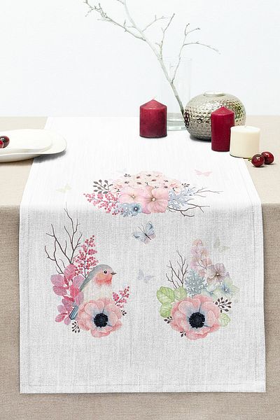 Realhomes Special Design Bird Patterned Digital Printed Modern Stitched Raschel Knitted Runner