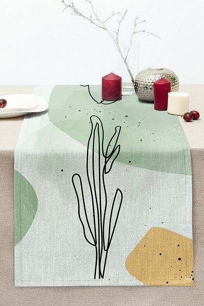 Realhomes Soft Colorful Onedraw Leaf Themed Digital Printed Modern Stitched Raschel Knitted Runner