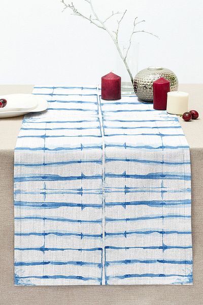 Realhomes Blue Line Patterned Digital Printed Decorative Stitched Raschel Knitted Runner