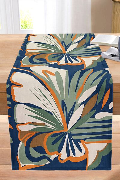 Realhomes Ebru Drawing Special Design Decorative Stitched Raschel Knitted Runner