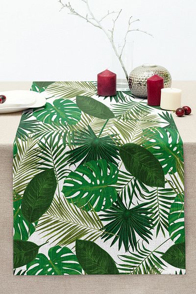 Realhomes Leaf Motif Digital Printed Stitched Raschel Knitted Runner