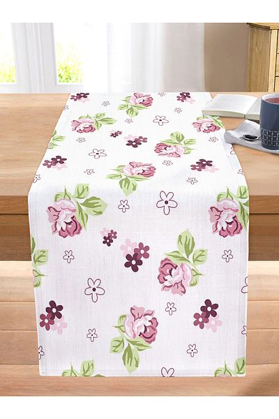 Realhomes Rose Patterned Digital Printed Decorative Stitched Raschel Knitted Runner