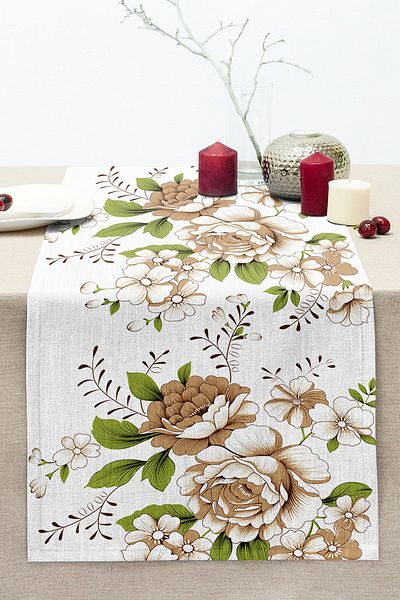 Realhomes Digital Printed Stitched Raschel Knitted Runner with Brown Rose Design