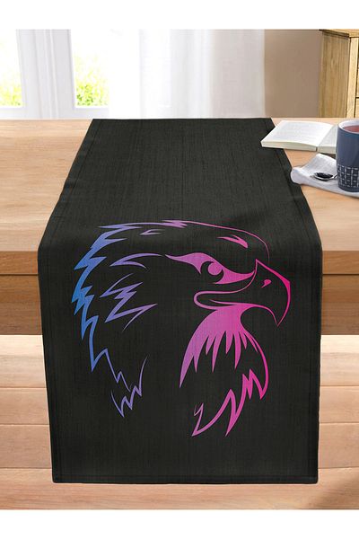 Realhomes Neon Eagle Motif Stitched Raschel Knitted Runner on Black Background