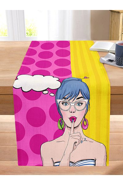 Realhomes Pop Art Digital Printed Decorative Stitched Raschel Knitted Runner