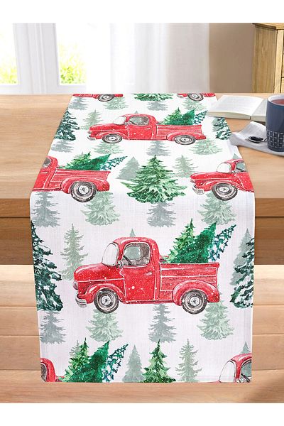 Realhomes Digital Printed Modern Stitched Raschel Knitted Runner with Pine Tree Pattern on White Background