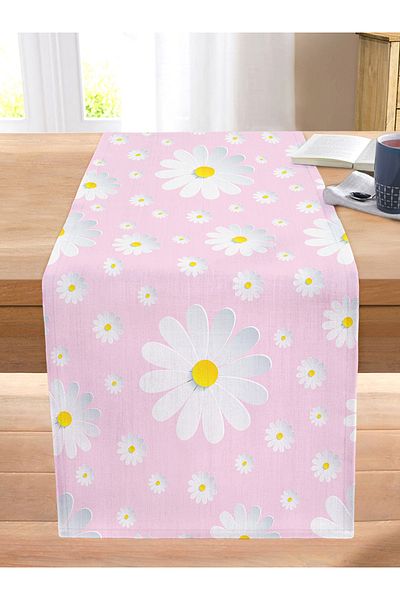 Realhomes Digital Printed Modern Stitched Raschel Knitted Runner with Daisy Pattern on Pink Background