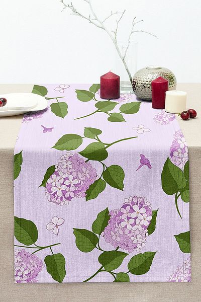 Realhomes Digital Printed Modern Stitched Raschel Knitted Runner with Green Leaves and Flowers on Colorful Background