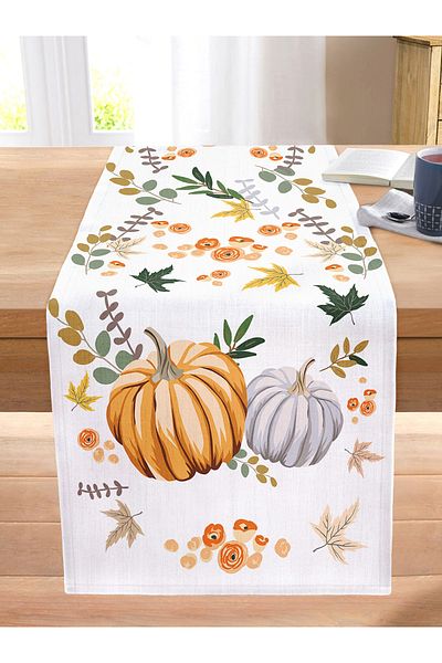 Realhomes Digital Printed Modern Stitched Raschel Knitted Runner with Pumpkin Pattern on White Background