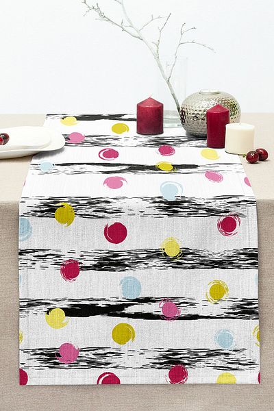 Realhomes Horizontal Themed Rainbow Polka Dot Modern Stitched Raschel Knitted Runner