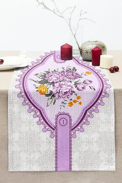 Realhomes Lilac Rose Design Digital Printed Modern Stitched Raschel Knitted Runner
