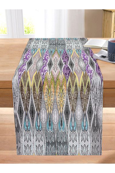 Realhomes Geometric Patterned Special Design Digital Printed Modern Stitched Raschel Knitted Runner