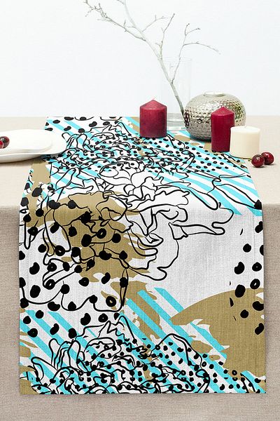 Realhomes Digital Printed Modern Stitched Raschel Knitted Runner with Onedraw Drawing on Colorful Background