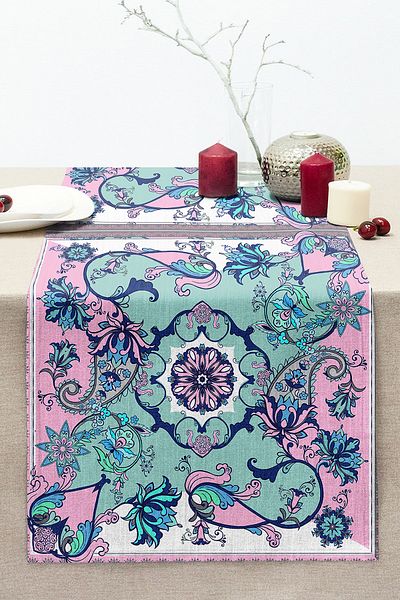 Realhomes Modern Tile Special Design Digital Printed Stitched Raschel Knitted Runner