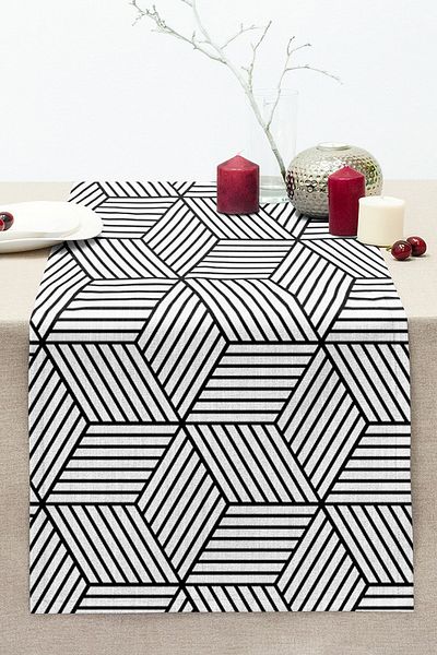 Realhomes 3D Cube Patterned Digital Printed Modern Stitched Raschel Knitted Runner