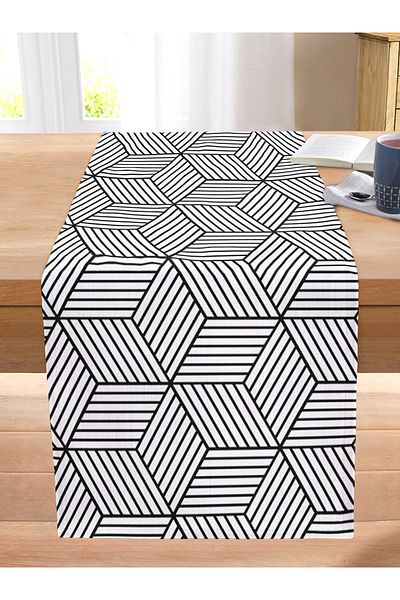 Realhomes 3D Cube Patterned Digital Printed Modern Stitched Raschel Knitted Runner