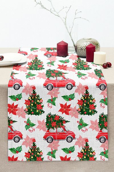 Realhomes New Year Patterned Red Vosvos Digital Printed Modern Stitched Raschel Knitted Runner on White Background