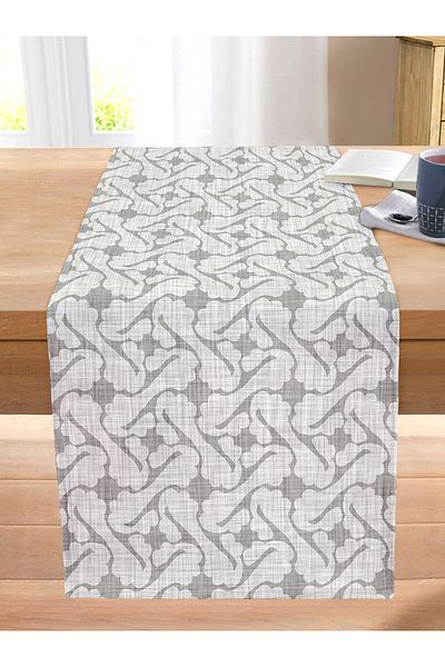 Realhomes Decorative Stitched Raschel Knitted Runner with Abstract Drawing on Denim Background