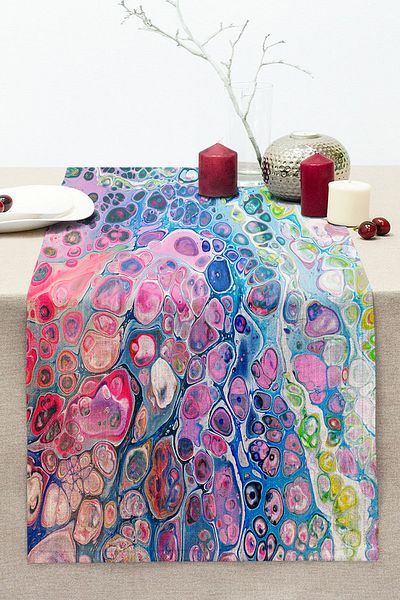 Realhomes Marbling Patterned Special Design Digital Printed Modern Stitched Raschel Knitted Runner