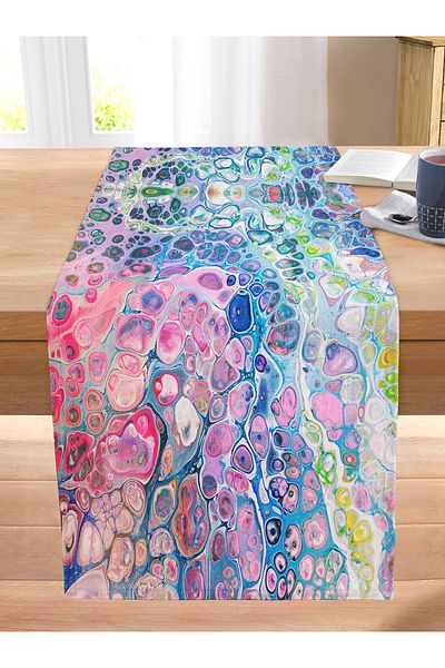 Realhomes Marbling Patterned Special Design Digital Printed Modern Stitched Raschel Knitted Runner