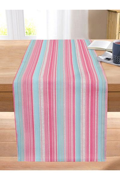 Realhomes Pink Blue Straight Lines Special Design Stitched Raschel Knitted Runner