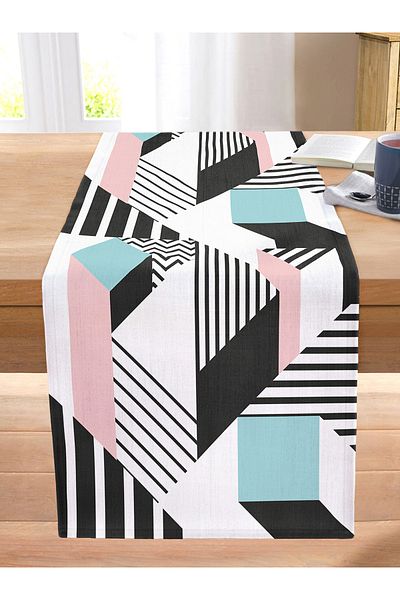 Realhomes Modern Geometric Shaped Digital Printed Stitched Raschel Knitted Runner