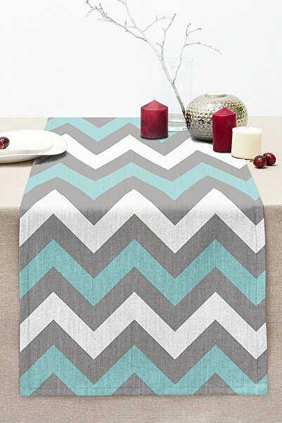 Realhomes رمادي تركواز متعرج نمط رقمي مطبوع ديكور مخيط راشيل محبوك عداء