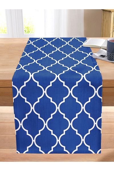 Realhomes Navy Blue Ogea Patterned Digital Printed Modern Stitched Raschel Knitted Runner