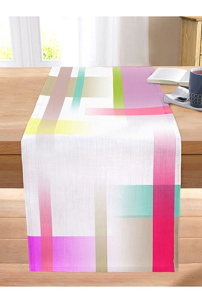 Realhomes Colorful Geometric Patterned Special Design Digital Printed Modern Stitched Raschel Knitted Runner
