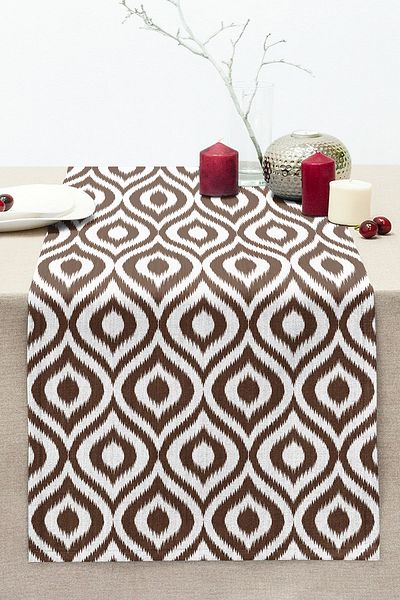 Realhomes Special Design Coffee Ikat Patterned Digital Printed Stitched Raschel Knitted Runner