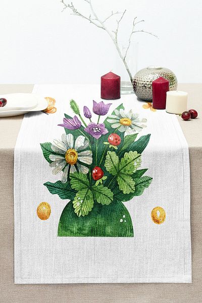 Realhomes Pastel Colored Flower Design Digital Printed Modern Stitched Raschel Knitted Runner