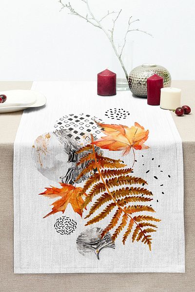 Realhomes Dry Leaf Patterned Modern Decorative Stitched Raschel Knitted Runner