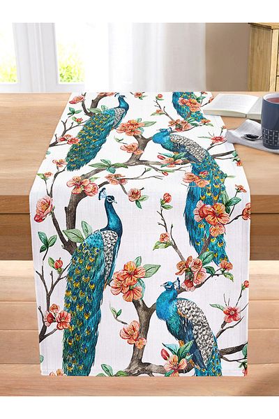 Realhomes Peacock Digital Printed Digital Stitched Raschel Knitted Runner
