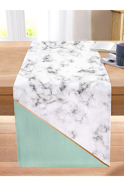 Realhomes Colorful Geometric Patterned Marble Motif Digital Printed Modern Stitched Raschel Knitted Runner