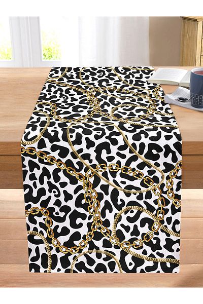 Realhomes Leopard Patterned Gold Detailed Special Design Modern Stitched Raschel Knitted Runner