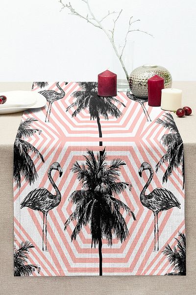 Realhomes Flamingo Patterned Digital Printed Decorative Stitched Raschel Knitted Runner
