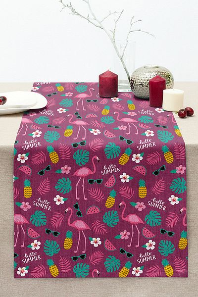Realhomes Hello Summer Special Designed Digital Printed Modern Stitched Raschel Knitted Runner on Purple Background