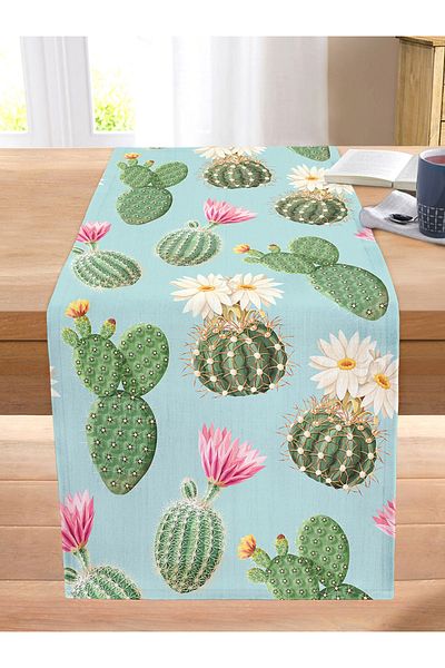 Realhomes Digital Printed Modern Stitched Raschel Knitted Runner with Cactus Pattern on Colorful Background