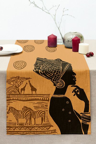 Realhomes African Ethnic Design Digital Printed Decorative Stitched Raschel Knitted Runner