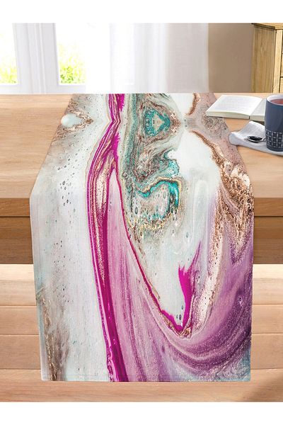 Realhomes Watercolor Patterned Special Design Digital Printed Modern Stitched Raschel Knitted Runner