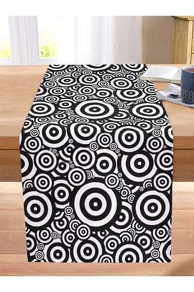 Realhomes Black and White Geometric Round Design Modern Stitched Raschel Knitted Runner