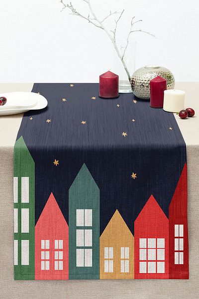 Realhomes Happy New Year Designed Digital Printed Decorative Stitched Raschel Knitted Runner