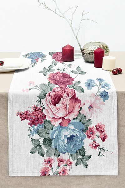 Realhomes Colorful Rose Themed Digital Printed Decorative Stitched Raschel Knitted Runner