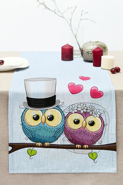 Realhomes Owl Patterned Digital Printed Decorative Stitched Raschel Knitted Runner