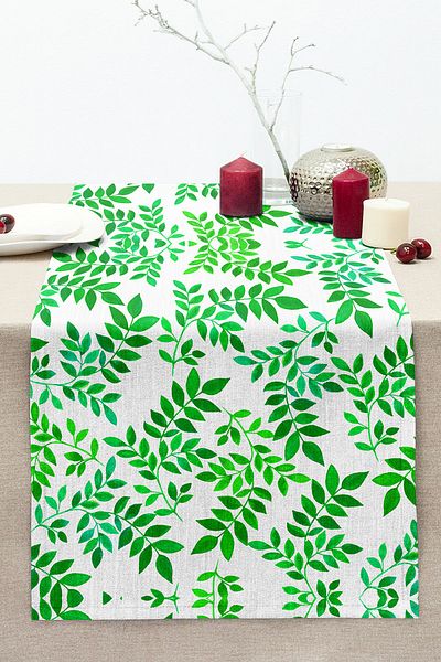 Realhomes Leaf Themed Digital Printed Stitched Raschel Knitted Runner