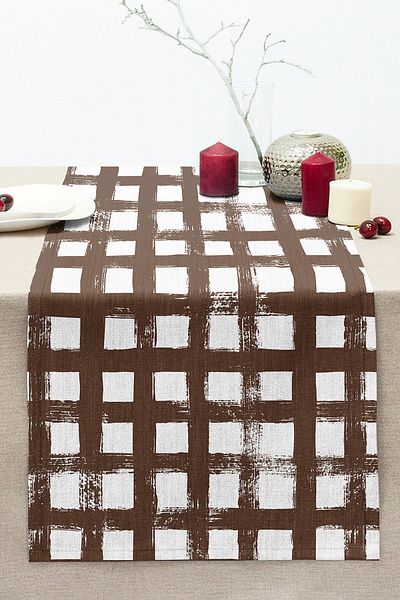 Realhomes Geometric Square Motif Decorative Stitched Rahel Knitted Runner on Coffee Floor