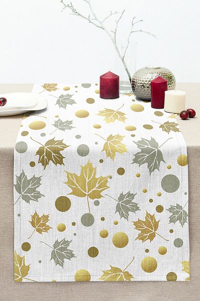 Realhomes Geometric Patterned Leaf Motif Digital Printed Modern Stitched Raschel Knitted Runner on White Background